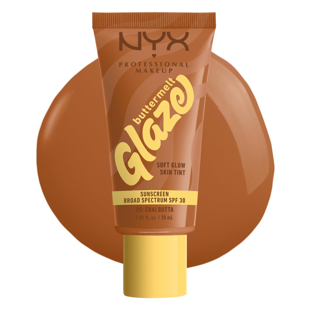 Maak Nyx Professional Makeup Buttermelt Glaze Soft Glow Skin Tint + Spf 30, Up To 12Hr Wear, 05 Chai Butta