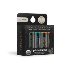 Soulsation Organic Lip Balm Set, 4 Flavors - For Men, Moisturizing for Cracked & Dry Lips