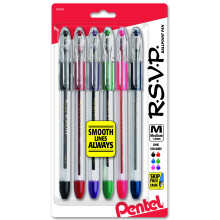 Pentel R.S.V.P. Ballpoint Pen  Medium Line  Assorted Ink  6 Pack (BK91BP6M)