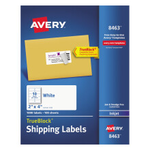 Avery Printable Shipping Labels with Sure Feed  2"""" x 4""""  White  1 000 Blank Mailing Labels (8463)
