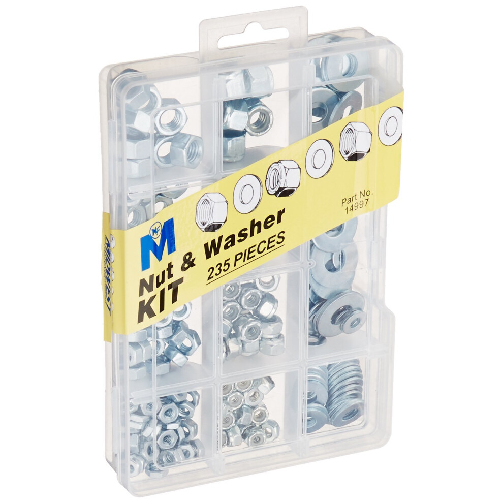 Midwest Fastener 14997 Nut & Washer Assortment Kit, 235 Piece, 1/2" 738287149975