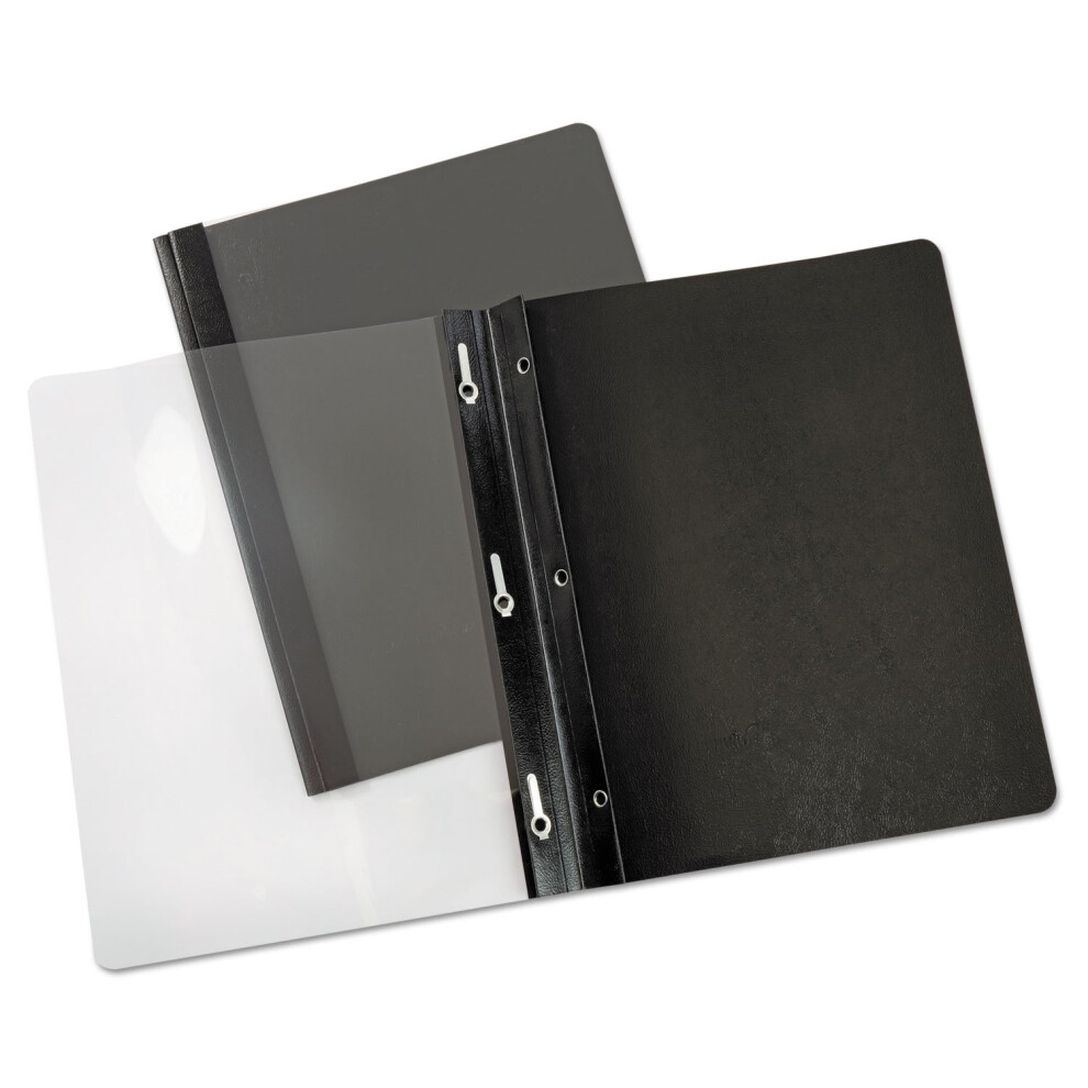 Universal UNV56116EE 1/2 in. Capacity Tang Clip Paper Report Cover - Letter Size  Clear/Black (25/Box)