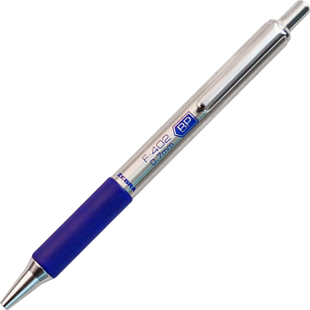 Zebra Pen F-402 Intrekbare Balpen Roestvrij Staal Fijne Punt 0,7 Mm Blauwe Inkt 1-Pack-image