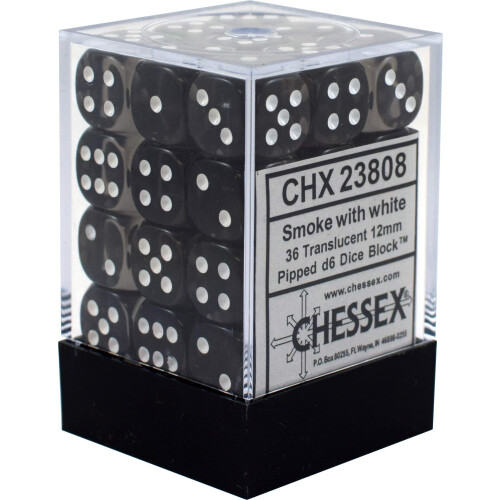 Dé 6 Faces Translucides Fumée avec Points Blancs 12mm 36