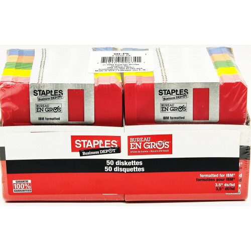 Staples Staples 50/Pack 3.5 in. 1.44MB Multi-Colored Floppy Diskettes  PC/IBM Formatted 1