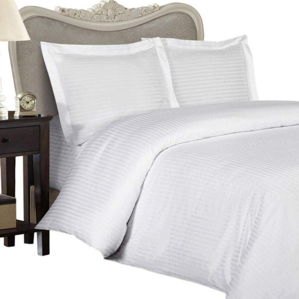 Luxurious 300-Thread-Count Egyptian Cotton 300TC Sheet Set, King, White Damask Stripe 300 TC