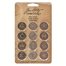 Tim Holtz Idea-Eology Metal Muse Tokens 12 por pacote Tokens de 7/8 polegadas acabamentos antigos TH92676