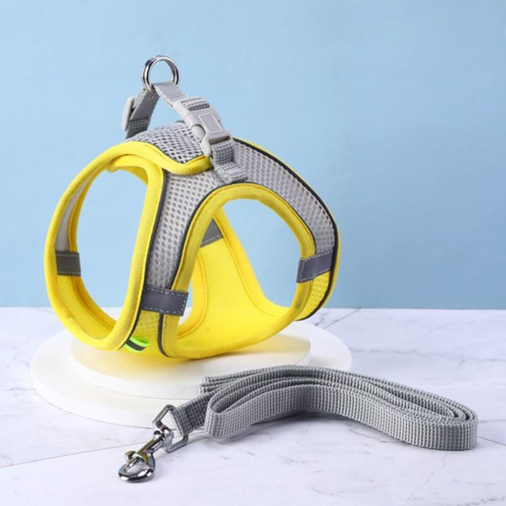 (yellow, M) Pet Chest Strap Reflective Vest With Leash Outdoor Walking Lead Leashes Harness Pet Accessories