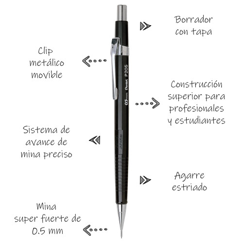 Pentel Pentel Sharp Automatic Pencil  0.5mm  Black Barrel  1 Pack (P205BP-K6) 1