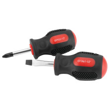 Performance Tool 1100 2-Piece Stubby Screwdriver Set - 1/4-Inch x 1 1/2-Inch Slotted #2 x 1 1/2-Inch Phillips - Pressure Grip Rubber Handles