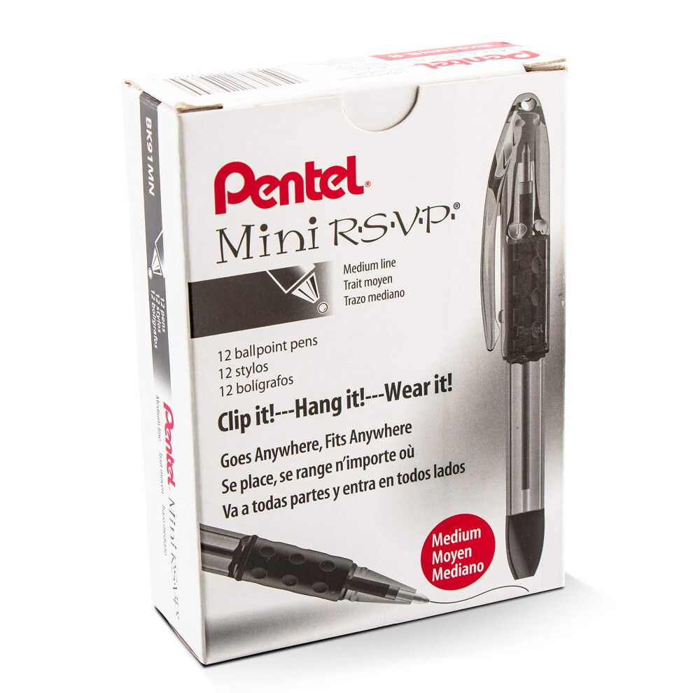 Pentel Rsvp Mini Ballpoint Pen (1.0Mm) Medium Line Red Ink 12 Pack