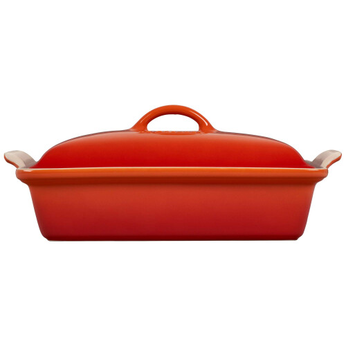Le Creuset Le Creuset Stoneware Heritage Covered Rectangular Casserole, 4 qt. (12" x 9"), Flame 1