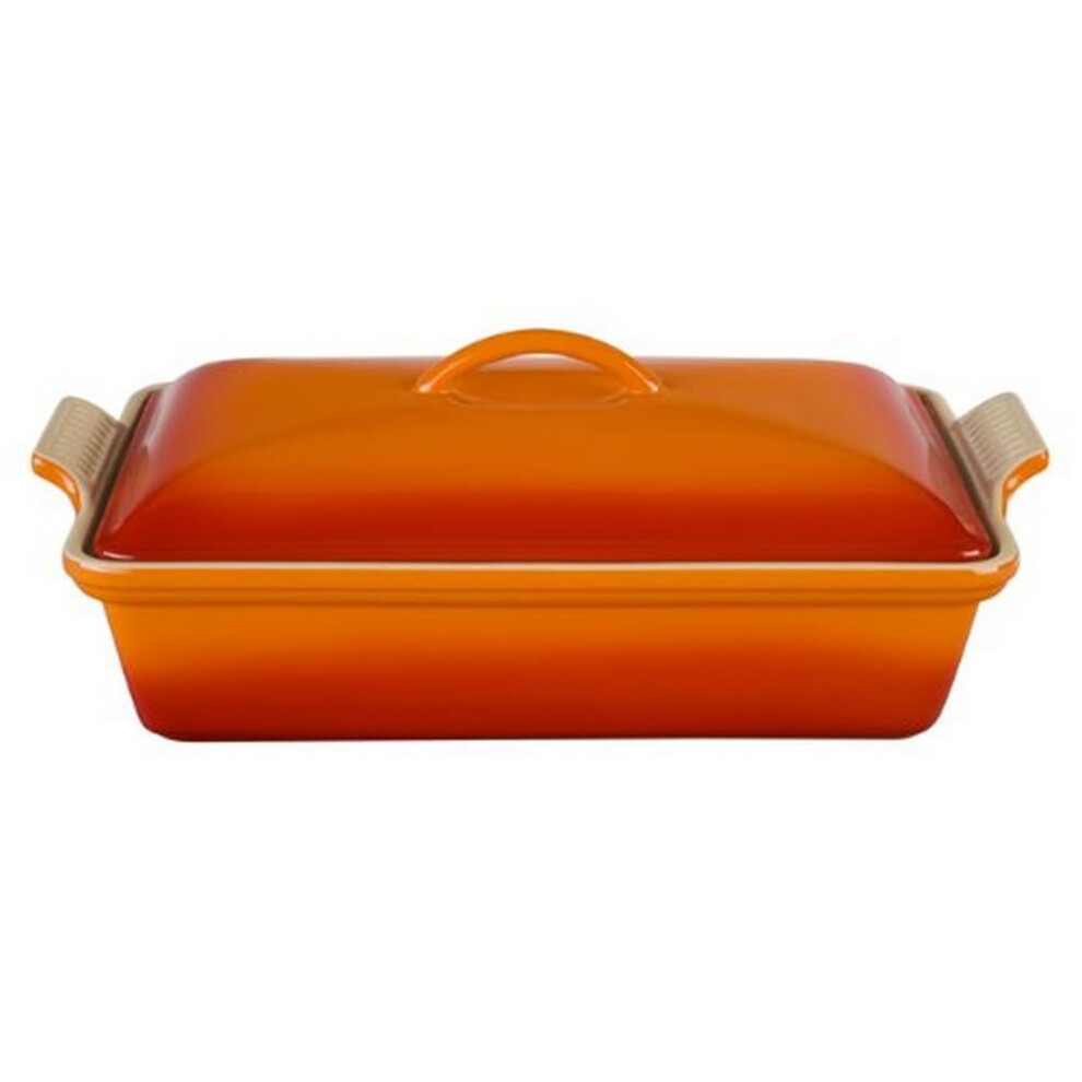 Le Creuset Stoneware Heritage Covered Rectangular Casserole, 4 Qt. (12" X 9"), Flame