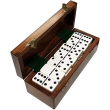 Marion Domino Double Six White Jumbo Tournament Profesionln velikost s spinnery v rybinovm Sheesham Wood Box.