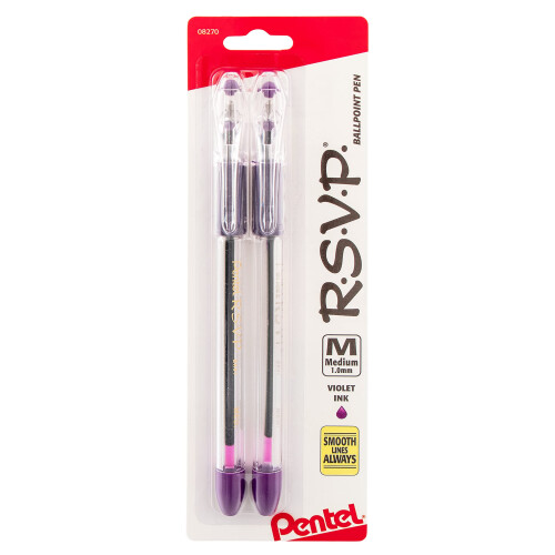 Pentel Pentel R.S.V.P. Ballpoint Pen  Medium Line  Violet Ink  2 Pack (BK91BP