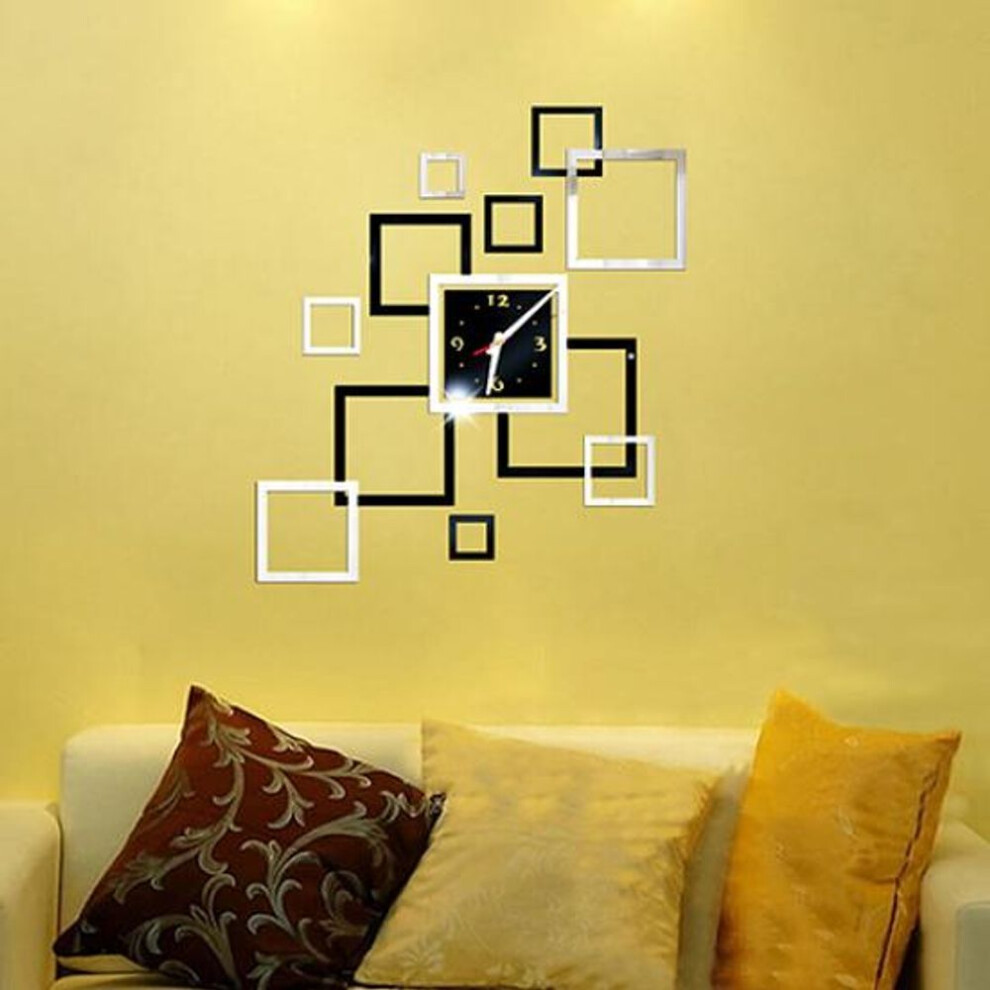 (as the picture) Creative 3D DIY Mirror Clock For Room Bedroom Kitchen Wall Stickers Home Decor