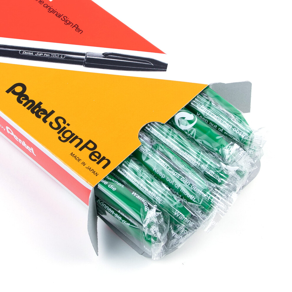 Pentel Sign Pen Fiber-Tipped Pen Green Ink Box Of 12 (S520-D)