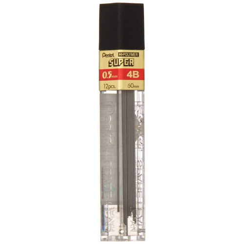 Pentel Αναγκαία αναγόμωση μολυβιών Pentel, 4B σκληρότητα, 0.5mm, 12/Συσκευασία, Μαύρο (PENC5054B)