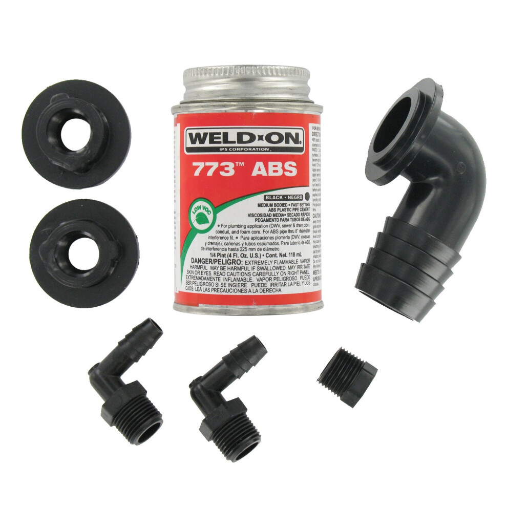 Valterra Rk907 90 Barbed Elbow Abs Tank Fill Kit With Cement Black 019079909077