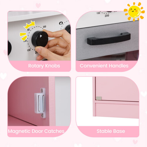Costway Corner Play Kitchen Toddler Kitchen Playset With Range Hood-Pink 2