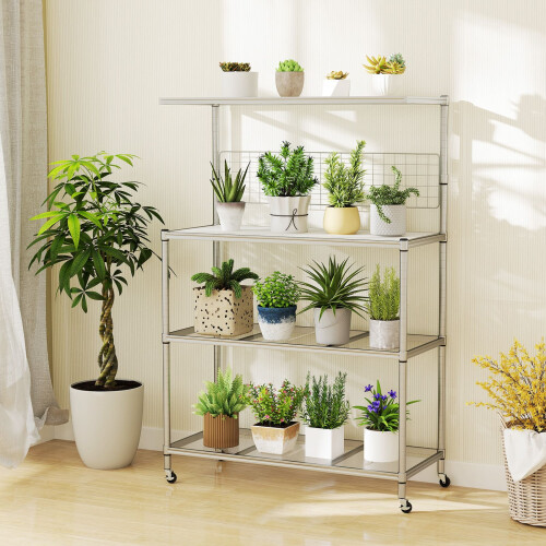 Costway Bakers Rack on Wheels 4-Tier Coffee Bar Table With Shelves-Silver 2
