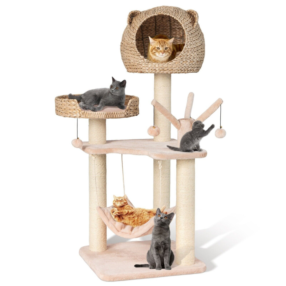 Costway 121 Cm Tall Cat Tree Cat Climbing Tower Sisal With Private Condo Large Bed