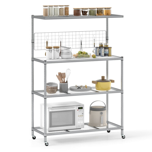 Costway Bakers Rack on Wheels 4-Tier Coffee Bar Table With Shelves-Silver