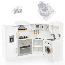 Kids Corner Kitchen Playset Pretend Wooden Play Kitchen Toy With Range Hood