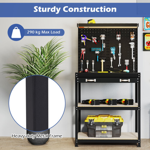 Costway 81 x 41 CM Workbench 290KG Heavy-Duty Work Table With 2 PCS Pegboard-Black 2