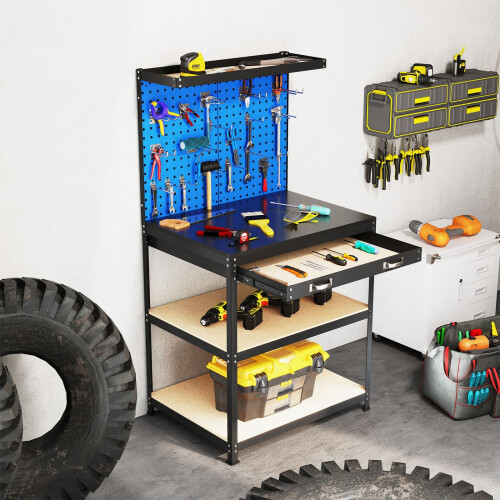 Costway 81 x 41 CM Workbench 290KG Heavy-Duty Work Table With 2 PCS Pegboard-Navy 2