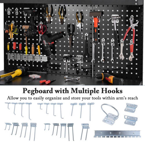 Costway 121 x 61 CM Workbench Heavy-Duty Work Table With 3 PCS Pegboard-Black 2