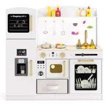 Wooden Kitchen Playset Kids Pretend Play Kitchen With Chalkboard-White