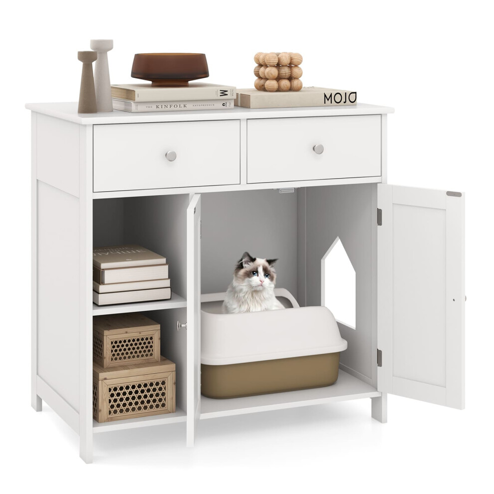 Cat Litter Box Enclosure Hidden Cat Washroom Side Cabinet With 2 Drawers