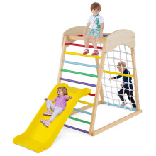 4-in-1 Jungle Gym Wooden Indoor Toddler Playground With Slide-Multicolour