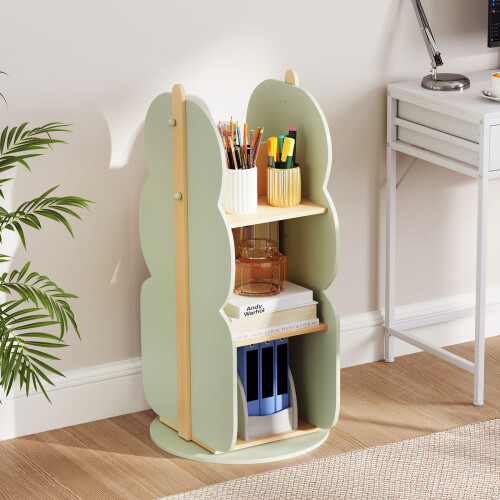 Costway Kid's Rotating Bookshelf 360 Display Corner Book Shelf-Green 2
