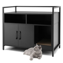 Cat Litter Box Enclosure Hidden Cat Washroom With Double Doors-Black