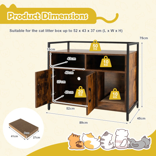 Costway Cat Litter Box Enclosure Hidden Cat Washroom With Double Doors-Coffee 2