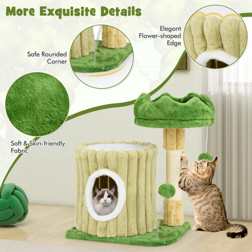 Costway Cute Cat Tree Modern Small Cat Tower With Sisal Scratching Posts-Green 2