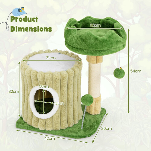 Costway Cute Cat Tree Modern Small Cat Tower With Sisal Scratching Posts-Green 1