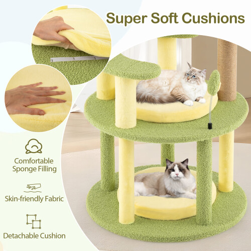 Costway Multi-level Cat Tree Avocado Theme Cat Tower With Wide Perch-Green 1