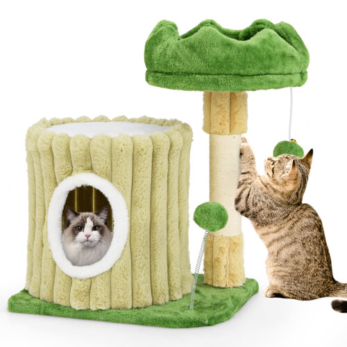 Costway Cute Cat Tree Modern Small Cat Tower With Sisal Scratching Posts-Green