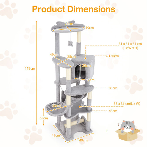 Costway Multi-Level Cat Tree 176cm Tall Cat Tower With Top Perch And Condo 2