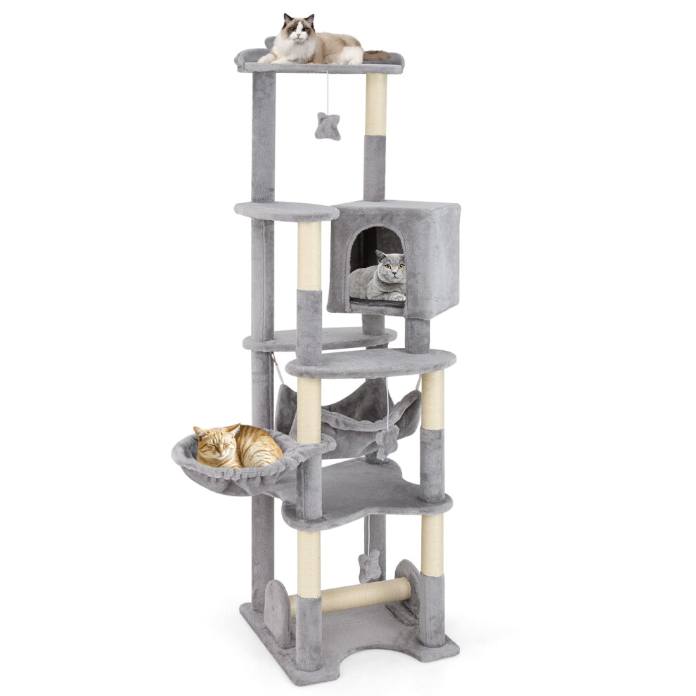 Multi-Level Cat Tree 176cm Tall Cat Tower With Top Perch And Condo