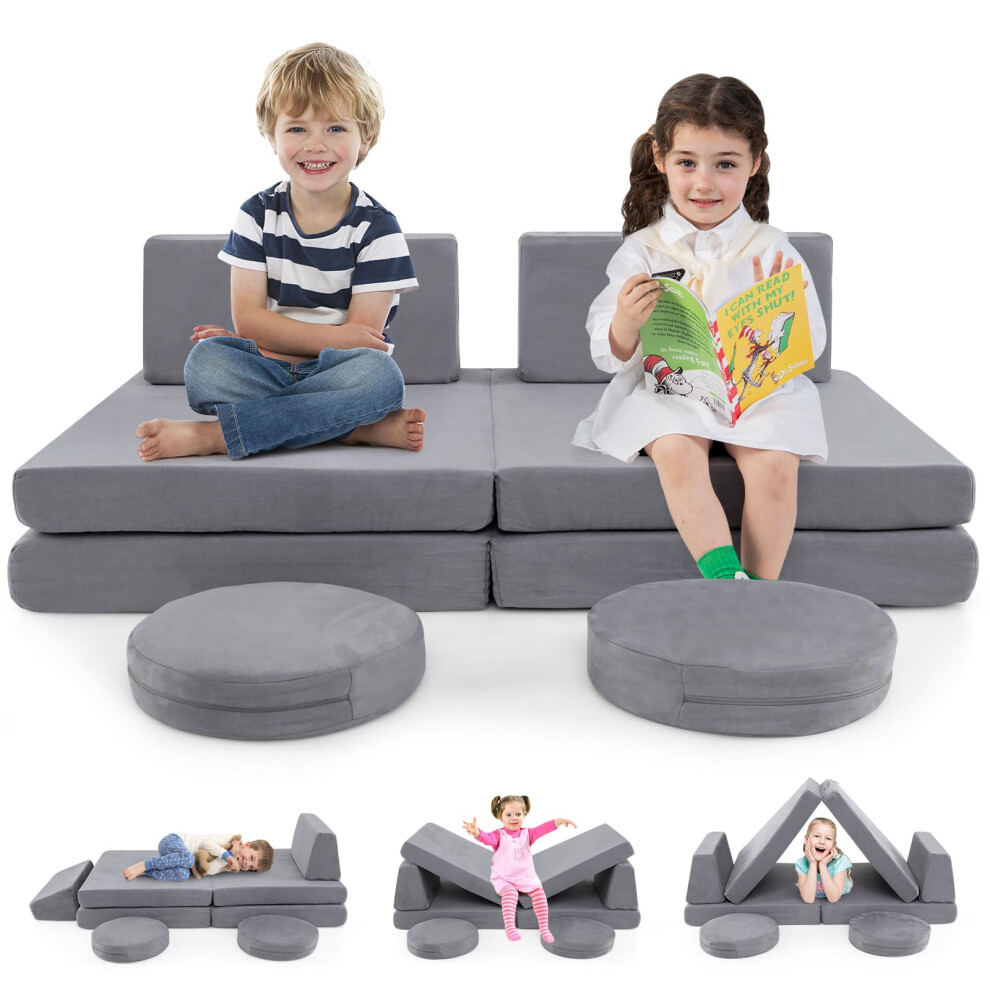 6 PCS Modular Kids Play Couch Toddler Creative Furniture Play Set-Grey-image-OPC-PG95GTZ-NEW