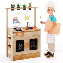 Mud Kitchen for Kids Fir Wood Play Kitchen With Planting Pots & Stovetops
