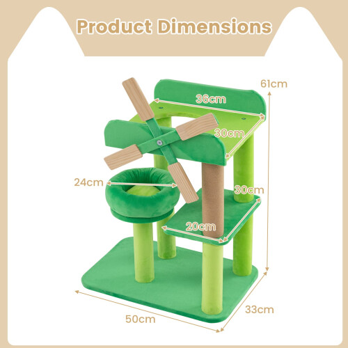 Costway Windmill Cat Tree 4-Layer Cat Tower With Scratching Post-Green 1