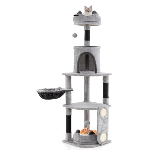 Costway Tall Cat Tree Indoor Cats Multi-level Large Cat Tower With Condo-Grey