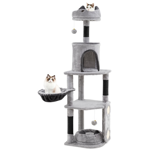 Costway Tall Cat Tree Indoor Cats Multi-level Large Cat Tower With Condo-Grey 1
