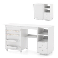 Folding Sewing Table With Charging Station Sewing Machine Cart Table-White