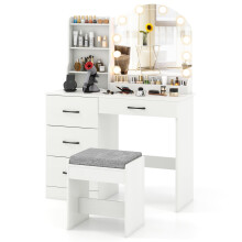 Makeup Vanity Desk Dressing Table and Stool Set With Charging Station